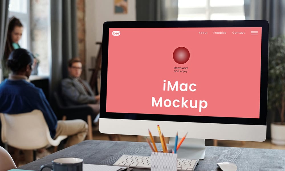 The Ultimate Collection of 2000+ Free Mockup Templates PSD Designs 4 Free iMac Screen in Office Mockup PSD