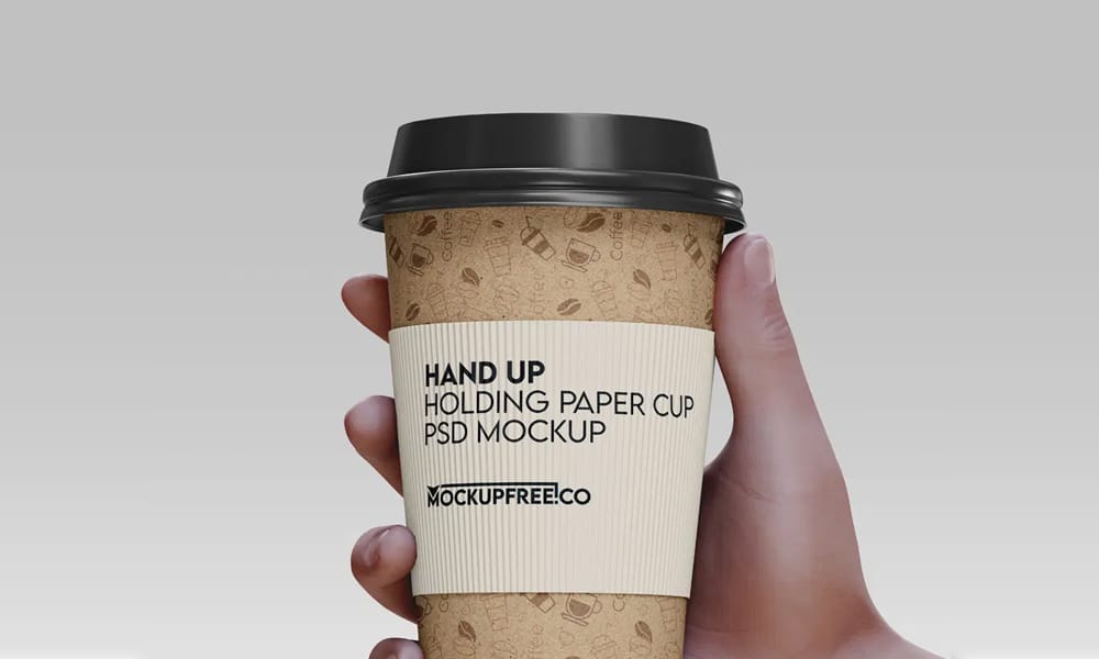 The Ultimate Collection of 2000+ Free Mockup Templates PSD Designs 605 Hand Up Holding Paper Cup Mockup