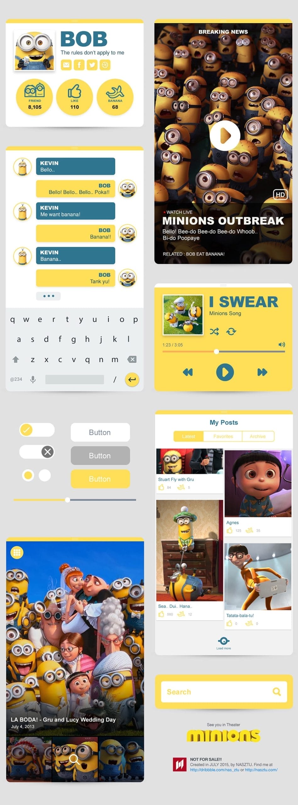 50+ Free Flat style UI Kits 13 Minions Ui Kit PSD
