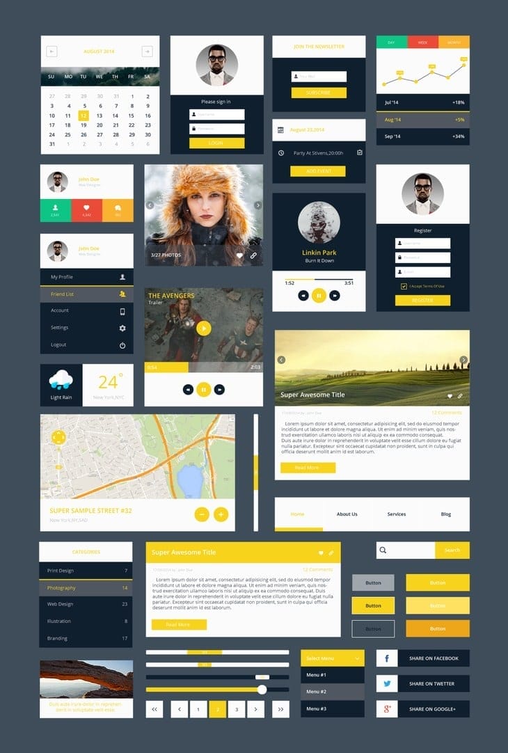 50+ Free Flat style UI Kits 28 Modern Flat UI Kit PSD