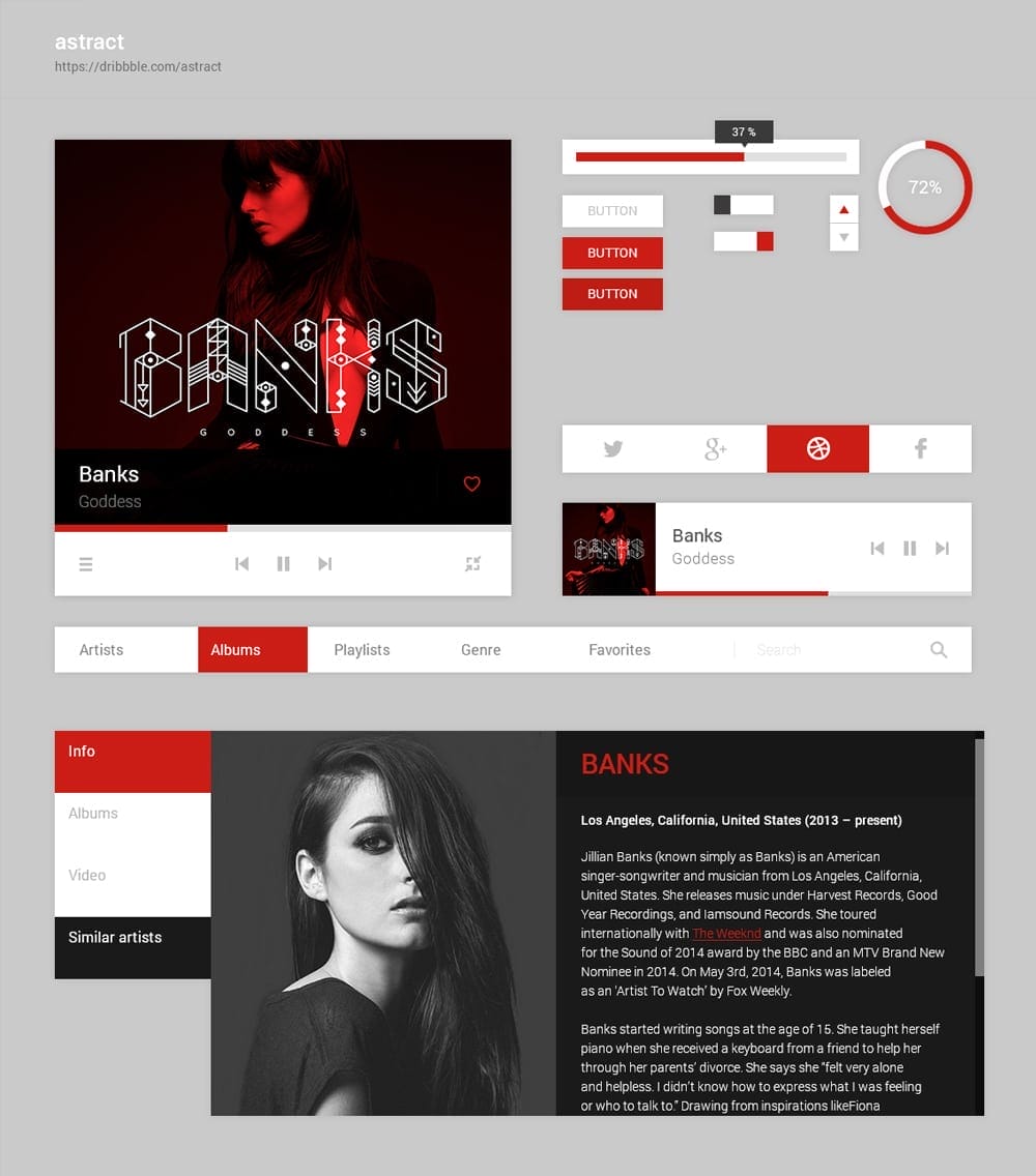 50+ Free Flat style UI Kits 18 Music UI kit PSD