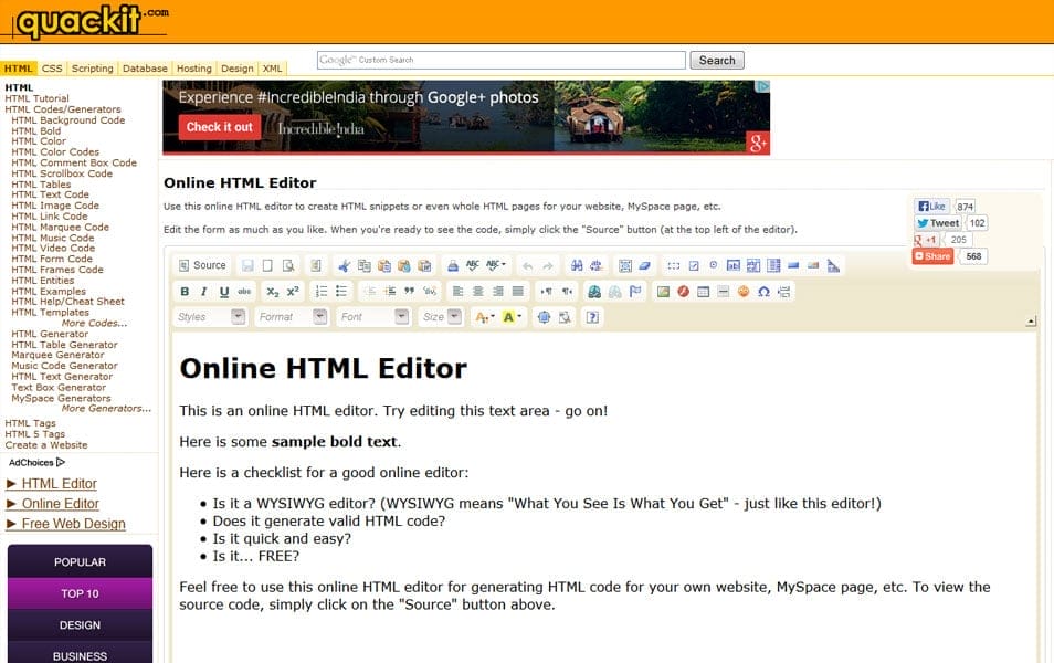 Online HTML Editor | quackit