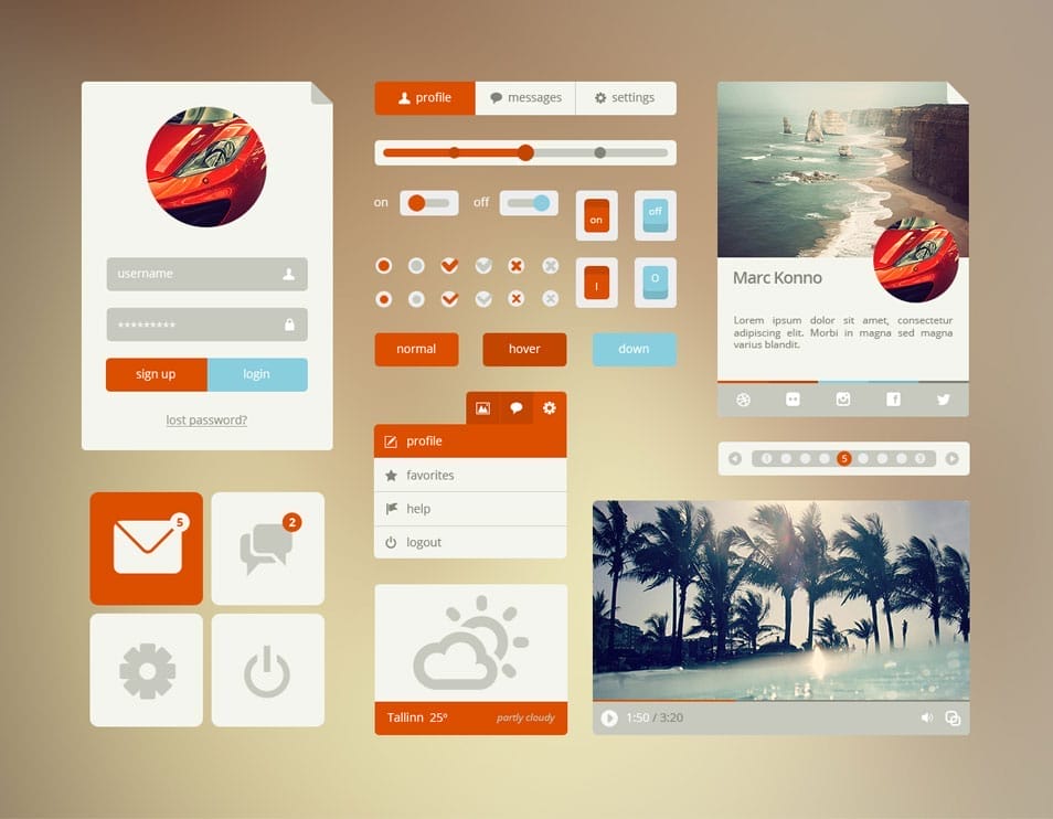 Orange or Cyan Flat UI Elements Orange or Cyan Flat UI Elements