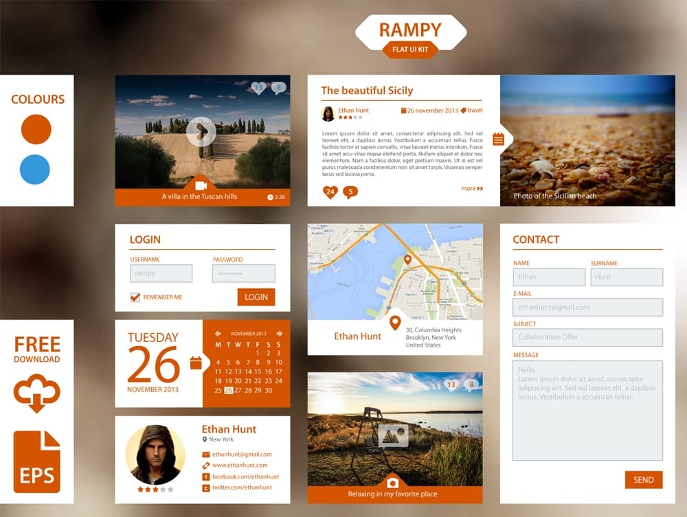50+ Free Flat style UI Kits 50 Rampy Flat UI Kit PSD