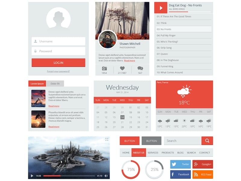 50+ Free Flat style UI Kits 35 Red UI Kit