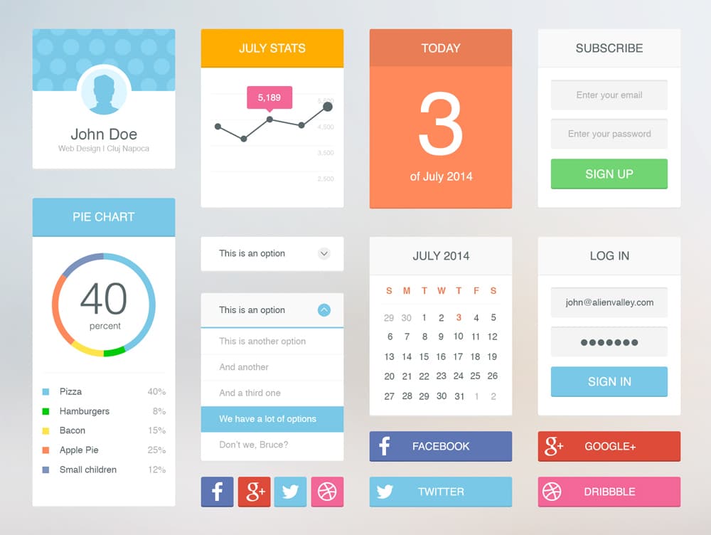 50+ Free Flat style UI Kits 34 Soft Flat UI Kit PSD