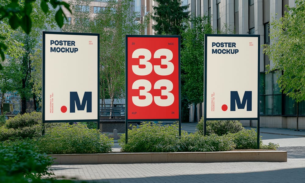 The Ultimate Collection of 2000+ Free Mockup Templates PSD Designs 399 Three Posters in the Big City Mockup PSD