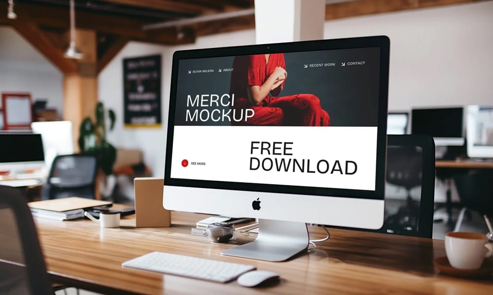 The Ultimate Collection of 2000+ Free Mockup Templates PSD Designs 2 iMac Background Office Mockup PSD