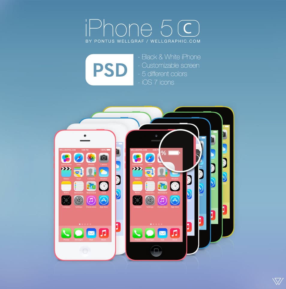 75+ Latest Free UI designs PSD 62 Apple iPhone 5C PSD