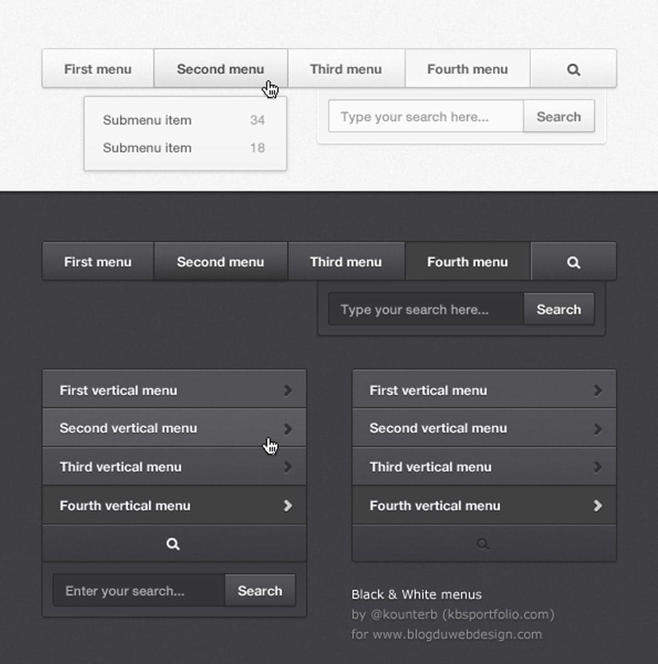 Black and White Navigation Menus psd Black and White Navigation Menus psd