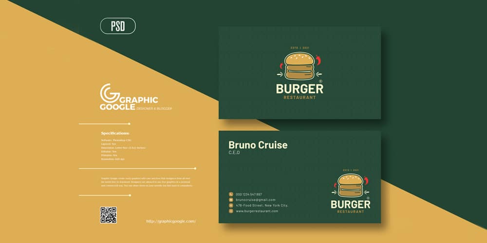 100+ Free Business Cards PSD 185 Burger Business Card Design Template