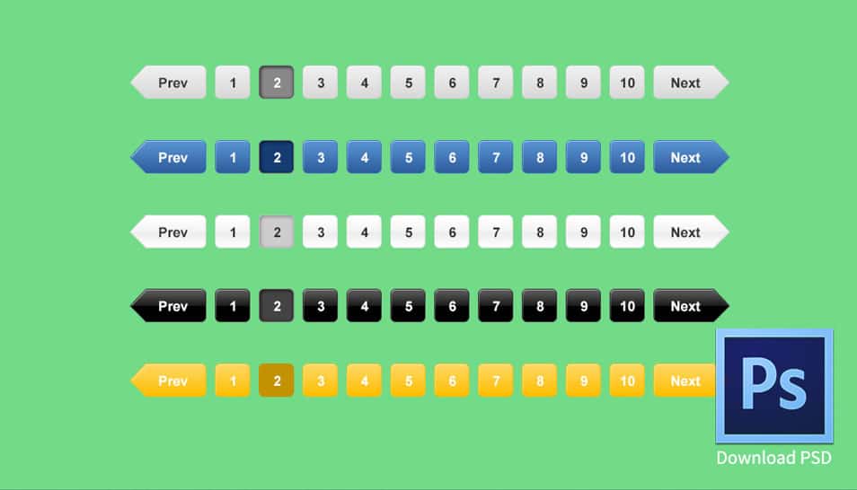 75+ Latest Free UI designs PSD 36 Clean Pagination in 5 colors