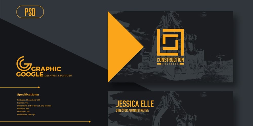 100+ Free Business Cards PSD 474 Construction Business Card Design Template