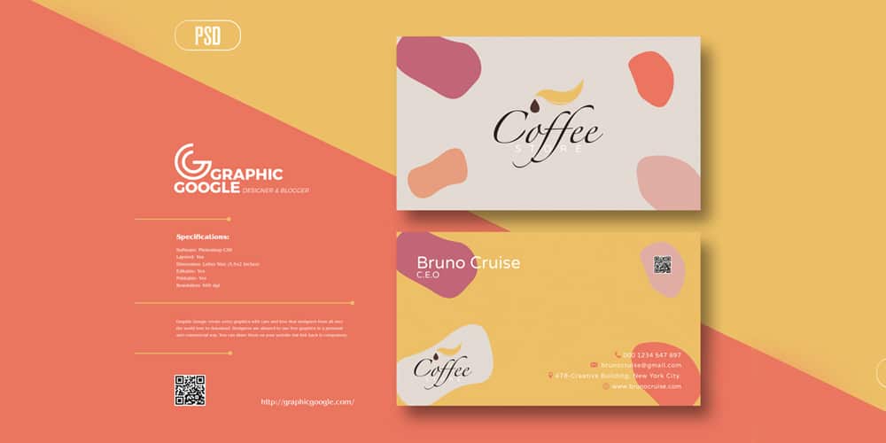 100+ Free Business Cards PSD 189 Creative Coffee Store Business Card Design Template
