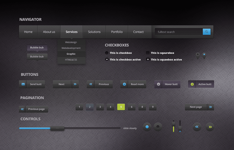 Dark Full Web UI Navigation Elements Kit PSD Dark Full Web UI Navigation Elements Kit PSD