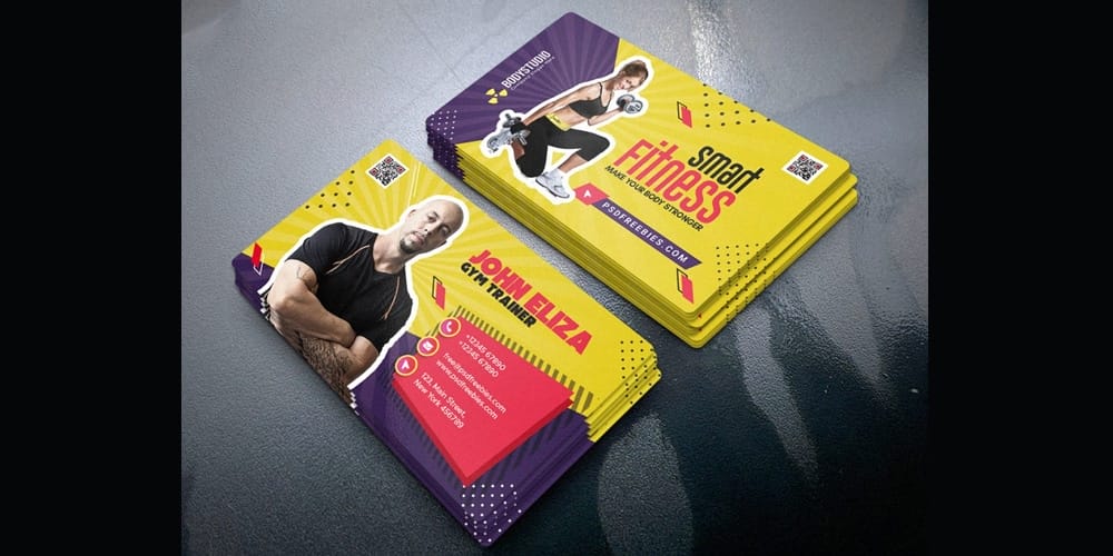 100+ Free Business Cards PSD 130 Designer Gym Trainer Business Card Template