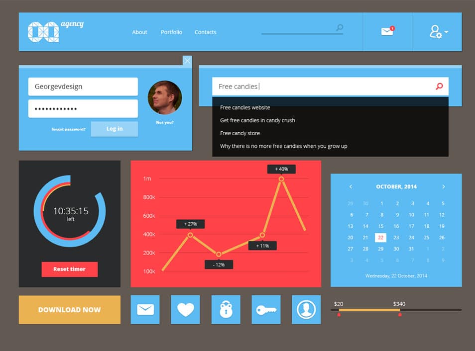 75+ Latest Free UI designs PSD 33 Flat UI kit /.PSD Freebie/