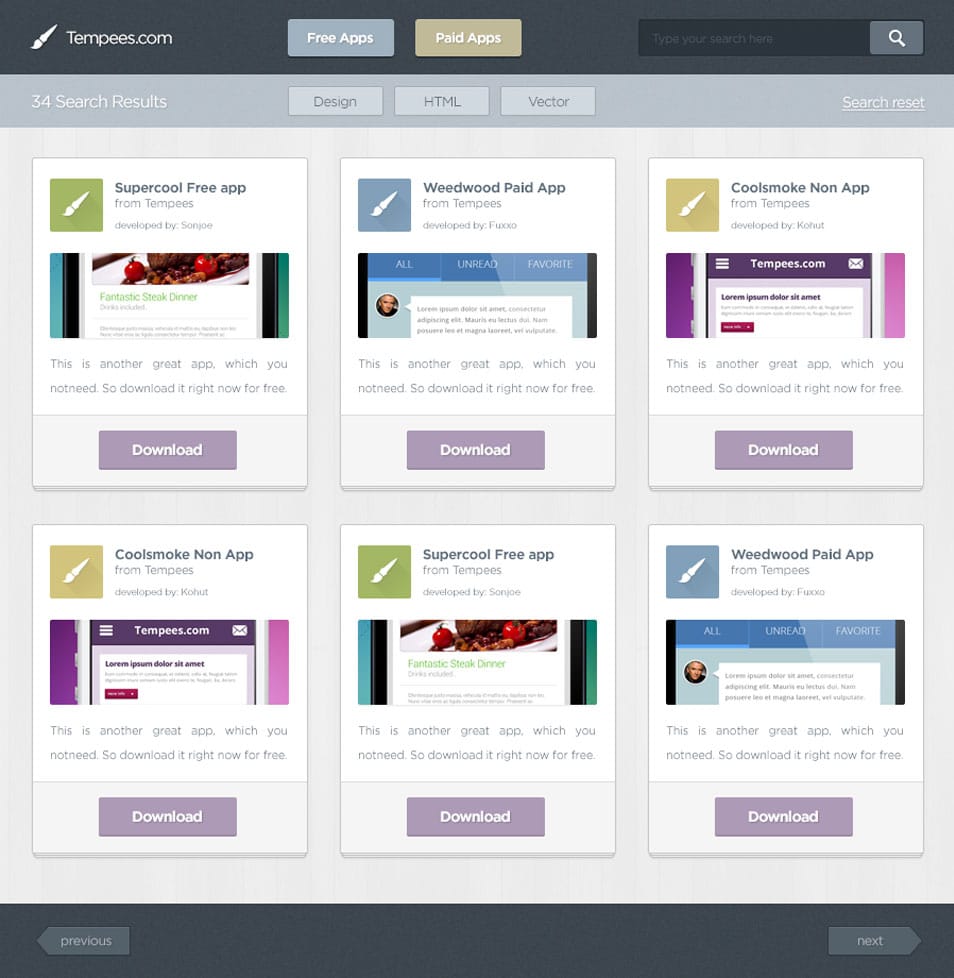 75+ Latest Free UI designs PSD 41 Flat app result list