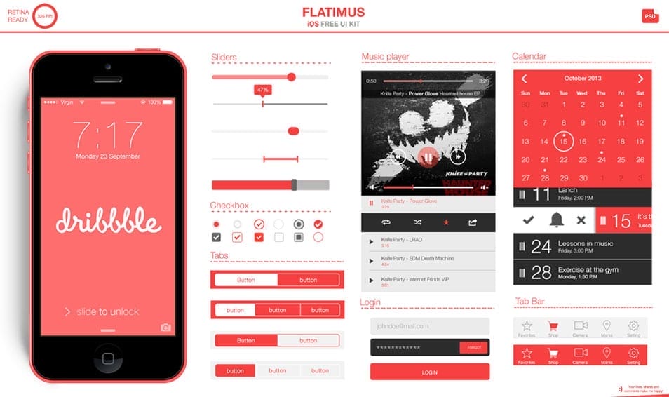 75+ Latest Free UI designs PSD 44 Flatimus iOS Free UI Kit