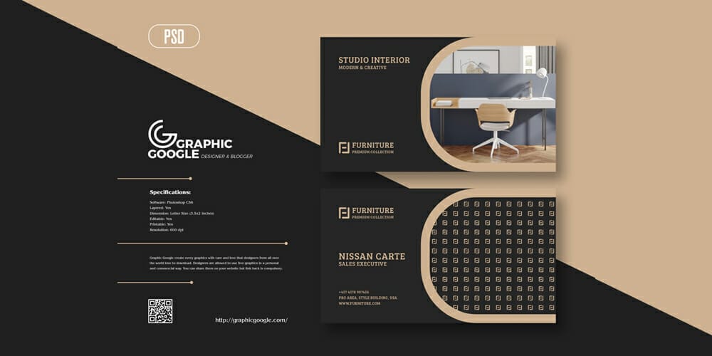 100+ Free Business Cards PSD 476 Furniture Business Card Design Template
