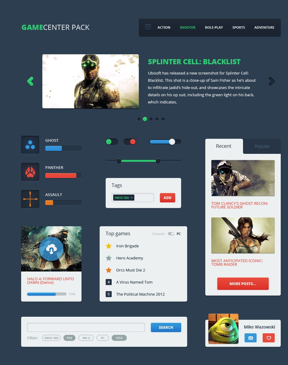 75+ Latest Free UI designs PSD 1 Gamecenter Pack