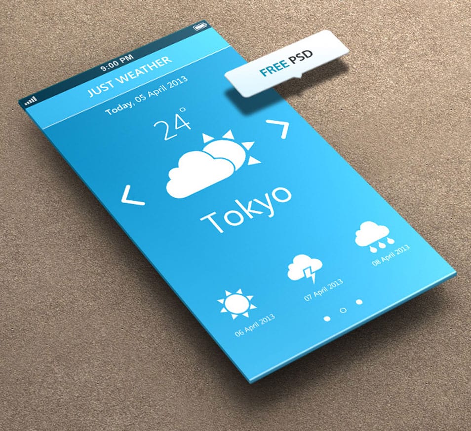 Just Weather for iPhone 5 Retina Ready - FREE PSD