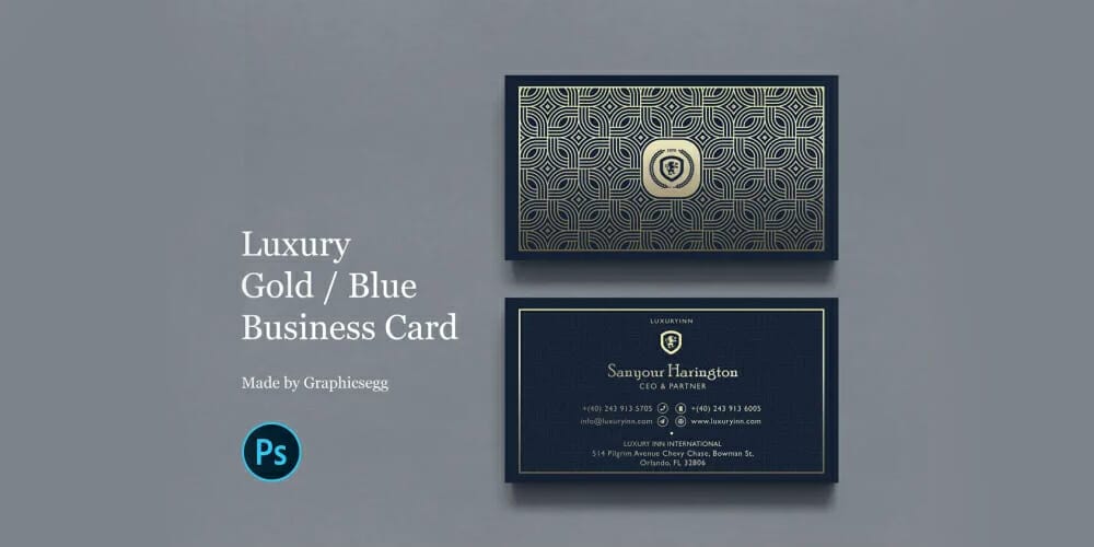 100+ Free Business Cards PSD 300 Luxury gold and blue business card template
