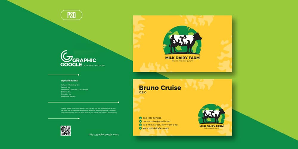 100+ Free Business Cards PSD 462 Milk Dairy Farm Business Card Design Template