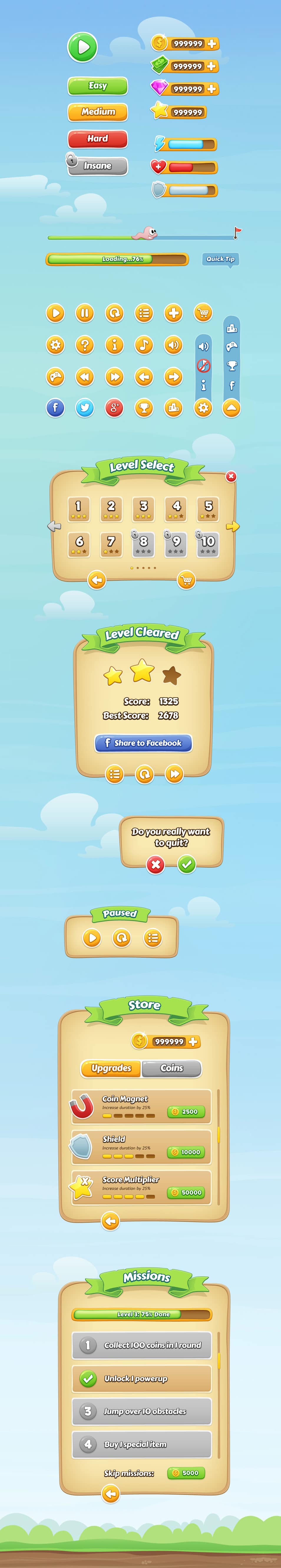 75+ Latest Free UI designs PSD 72 Mobile Game GUI