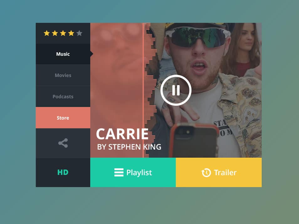75+ Latest Free UI designs PSD 52 Music Widget Freebie