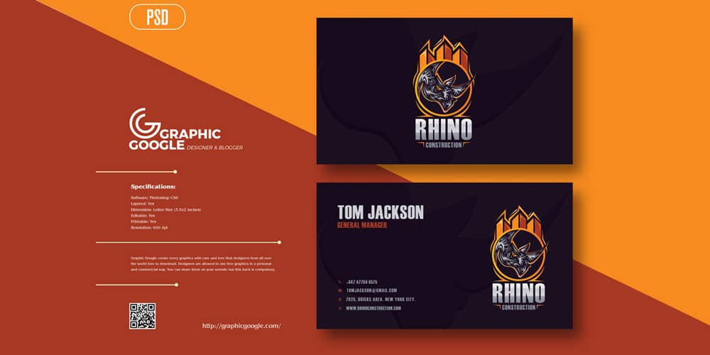 100+ Free Business Cards PSD 403 Rhino Construction Business Card Design Template
