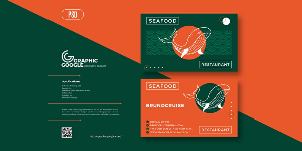 100+ Free Business Cards PSD 180 Seafood Creative Business Card Design Template