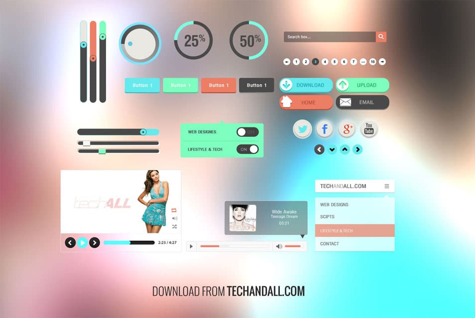 75+ Latest Free UI designs PSD 55 Simple UI Kit with Flat Colors