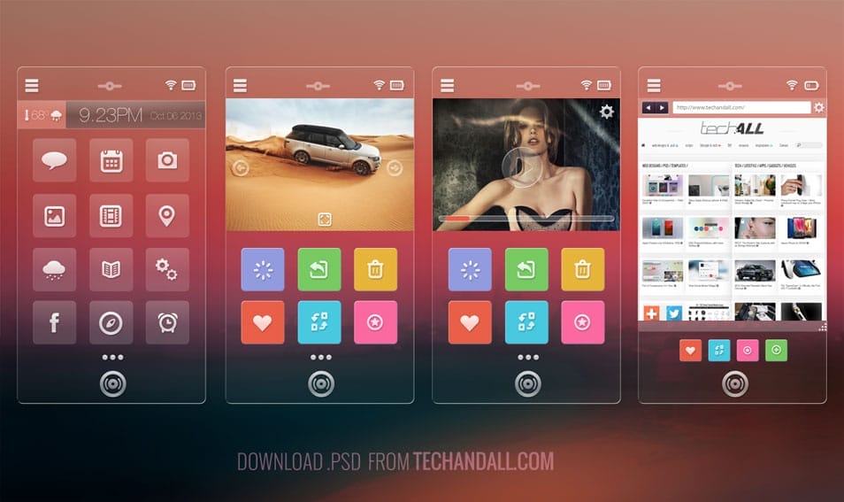 75+ Latest Free UI designs PSD 4 Transparent Mobile Screen Concept
