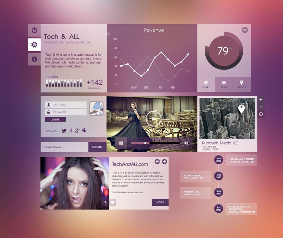 75+ Latest Free UI designs PSD 68 UI Components “Purpel City” .PSD