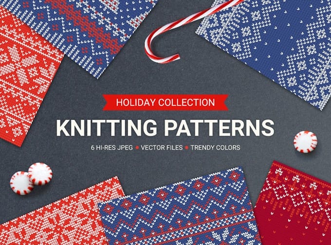 Free Vector Elements for Web Design 6 Knitting Seamless Patterns