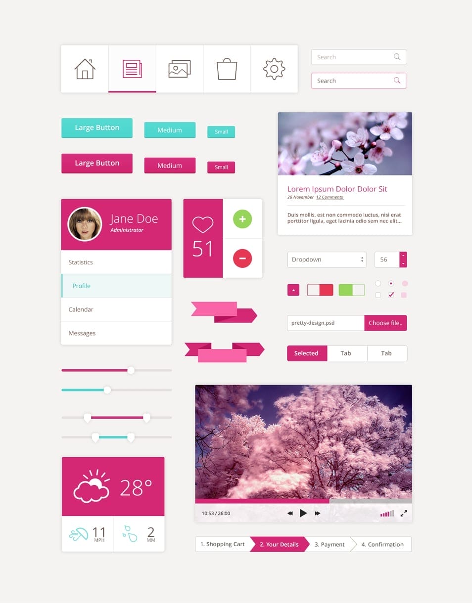 Pretty and Flat Ui Design Kit Latest Free Web Elements
