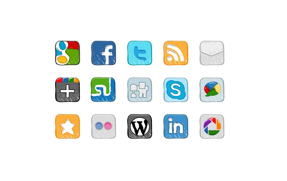 15 Hand Drawn Social Media Icons Vector Pack