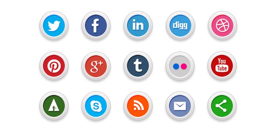 500+ Best Free Social Media Icon Sets 17 15 Social Media Icons (PSD)