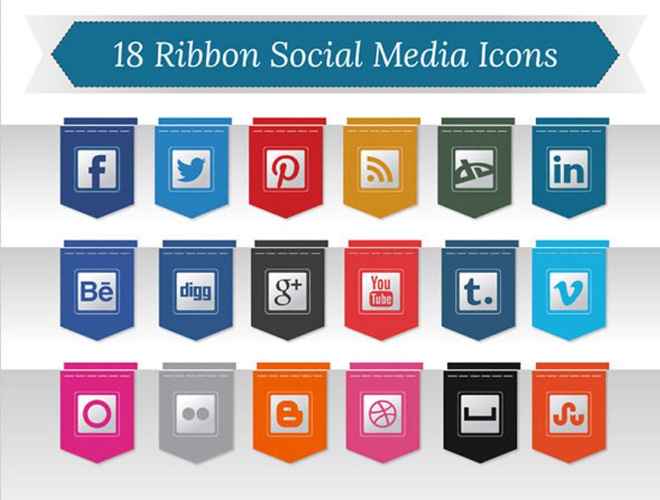 500+ Best Free Social Media Icon Sets 142 18 Free Ribbon Social Media Icons PNG (256 px)