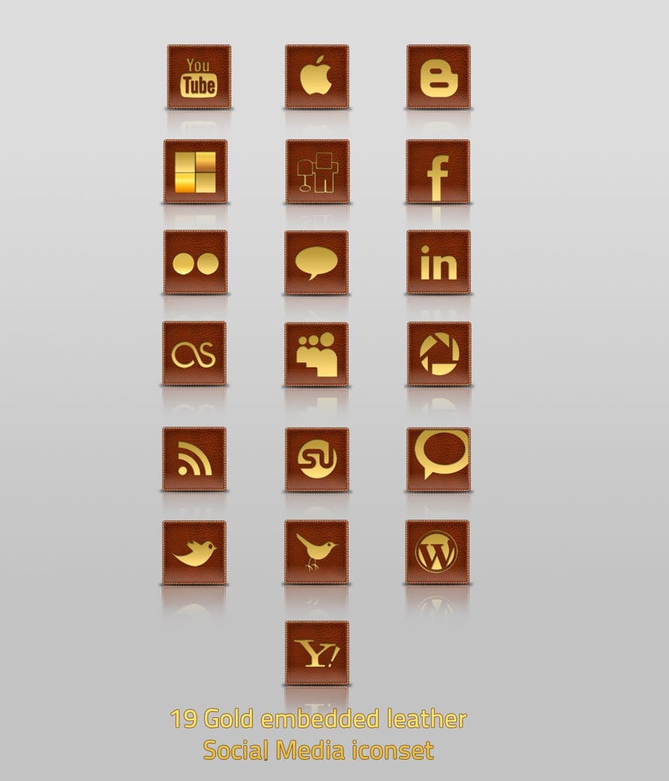 19 Gold Embedded Leather Social Media Iconset