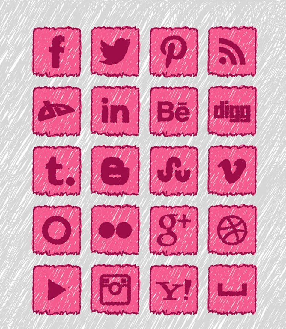 20 Free Handmade Social Media Icons Set