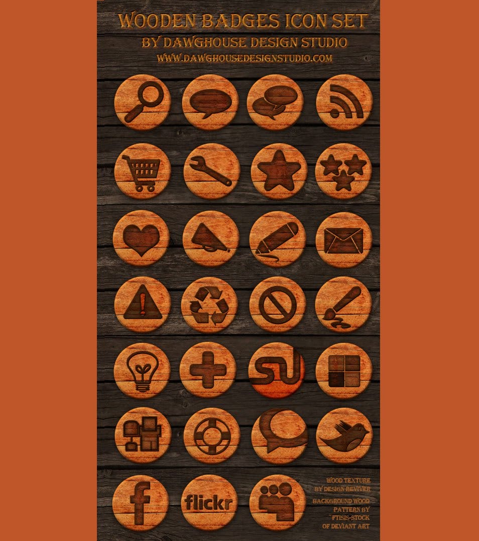 500+ Best Free Social Media Icon Sets 146 27 Free Wooden Badges – Social Icon Pack