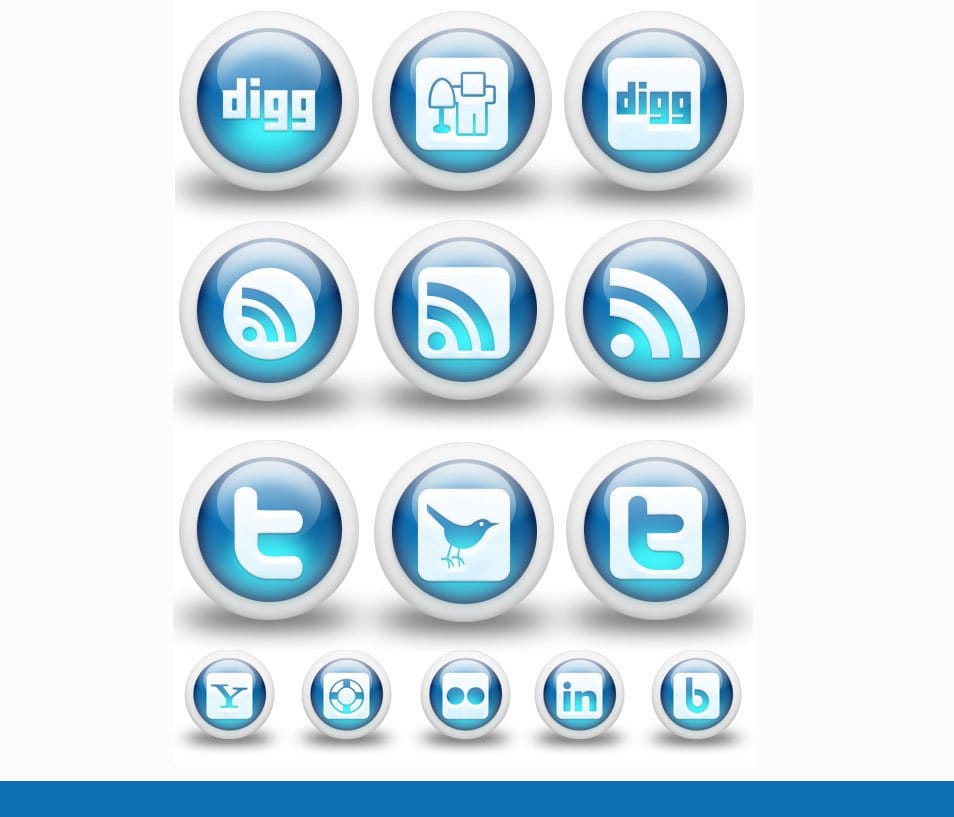 500+ Best Free Social Media Icon Sets 46 3D Glossy Blue Color Social Media Bookmarking Icons