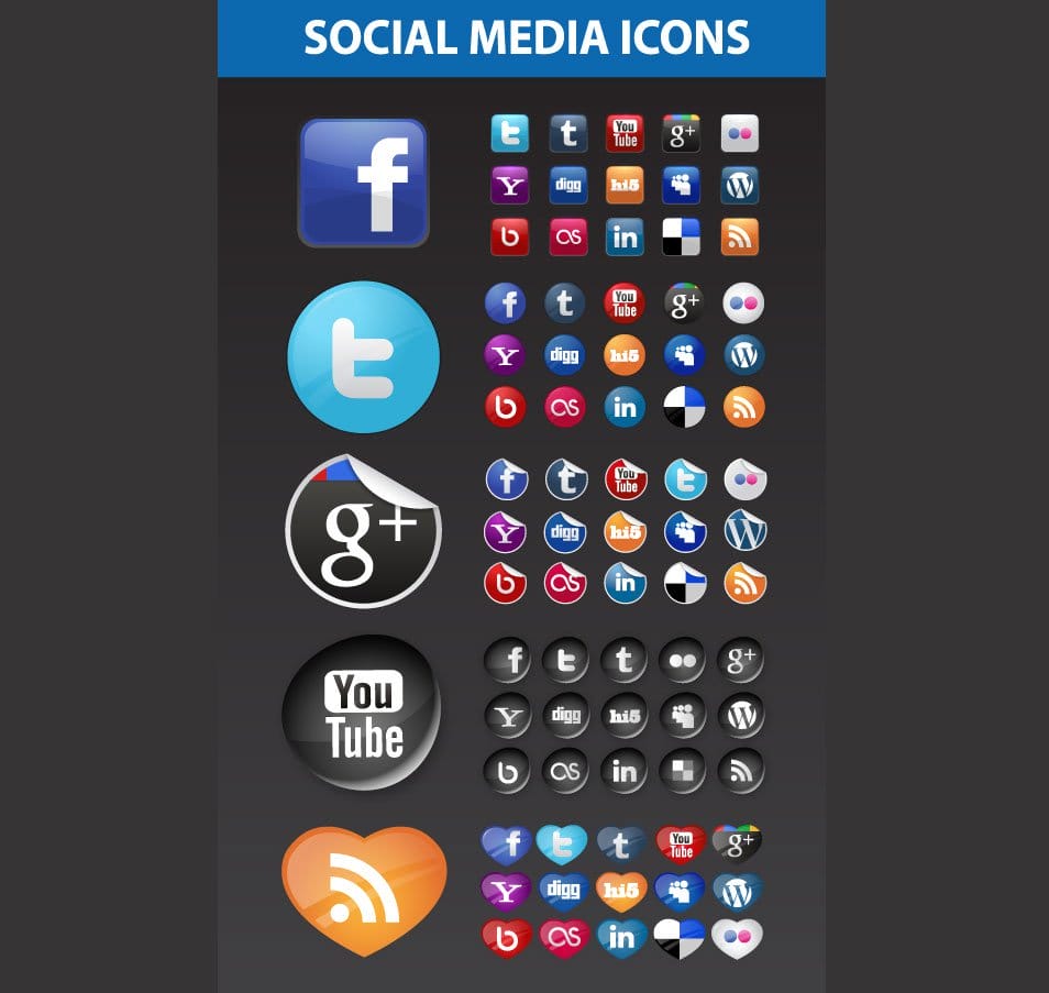 500+ Best Free Social Media Icon Sets 235 5 Assorted Social Media Icons
