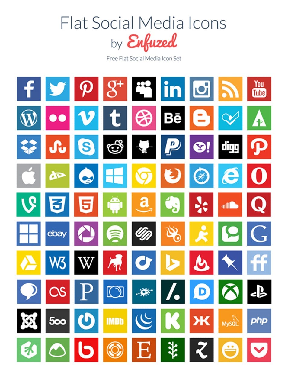 500+ Best Free Social Media Icon Sets 65 90 Free Flat Social Media Icons