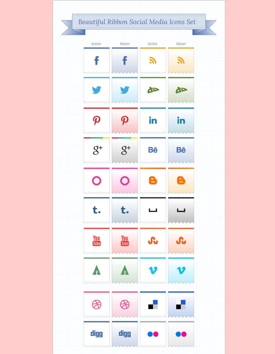 500+ Best Free Social Media Icon Sets 143 Beautiful Ribbon Social Media Icons Pack