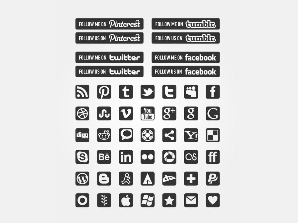 500+ Best Free Social Media Icon Sets 77 Black & White Minimal Social Icons Pack