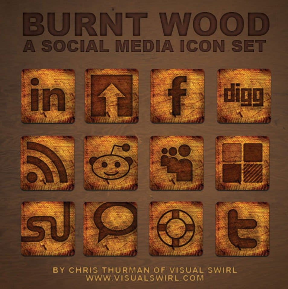 500+ Best Free Social Media Icon Sets 98 Burnt Wood: A Social Media Icon Set