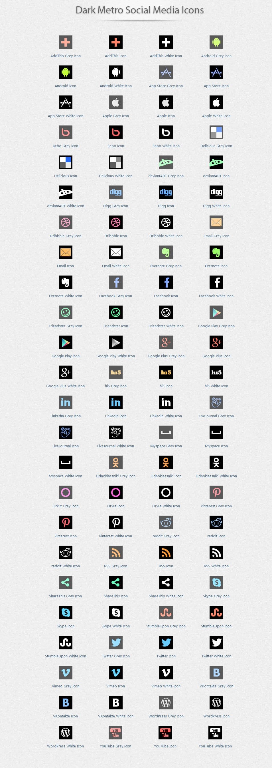 Dark Metro Social Media Icons